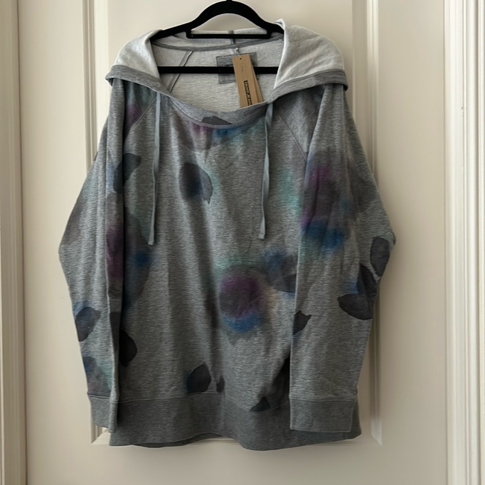 DKNY womens floral Hoodie lightweight Sweatshirt Size XL grey purple blue